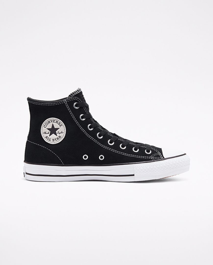 Bascheți Barbati Converse CONS Chuck Taylor All Star Pro Piele Intoarsa Negrii Albi | RO C0GAW514